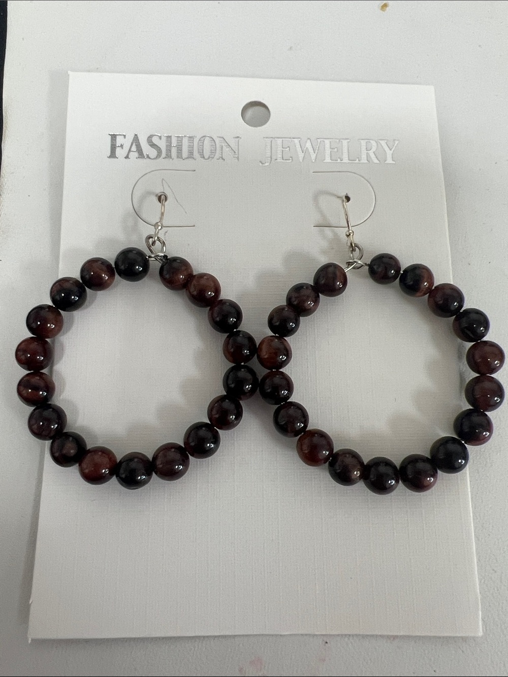 Fashion Jewelry Dark Brown Beaded Hoop Earrings
